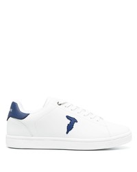 weiße und dunkelblaue Leder niedrige Sneakers von Trussardi