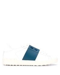 weiße und dunkelblaue Leder niedrige Sneakers von Valentino Garavani