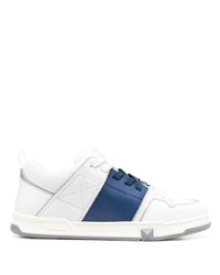 weiße und dunkelblaue Leder niedrige Sneakers von Valentino Garavani