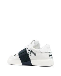 weiße und dunkelblaue Leder niedrige Sneakers von Valentino Garavani