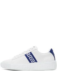 weiße und dunkelblaue Leder niedrige Sneakers von Versace