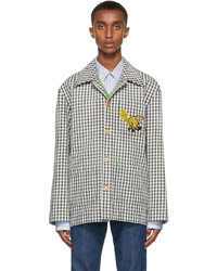 weiße und dunkelblaue Shirtjacke mit Vichy-Muster