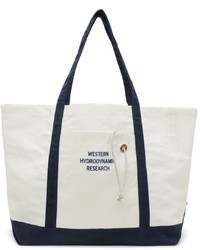 weiße und dunkelblaue Shopper Tasche aus Segeltuch