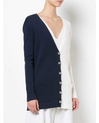 weiße und dunkelblaue Strickjacke von Oscar de la Renta