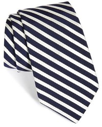 weiße und dunkelblaue vertikal gestreifte Krawatte