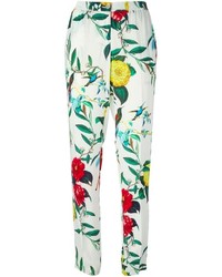 weiße und grüne enge Hose mit Blumenmuster von Armani Jeans