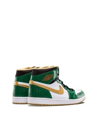 weiße und grüne hohe Sneakers aus Leder von Jordan