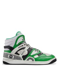 weiße und grüne hohe Sneakers aus Leder von Gucci