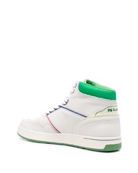 weiße und grüne hohe Sneakers aus Leder von PS Paul Smith