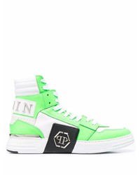 weiße und grüne hohe Sneakers aus Leder von Philipp Plein