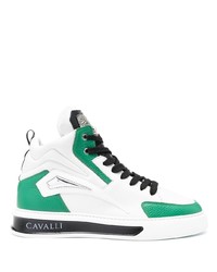 weiße und grüne hohe Sneakers aus Leder von Roberto Cavalli