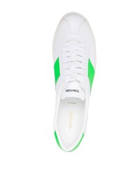 weiße und grüne Leder niedrige Sneakers von Tom Ford