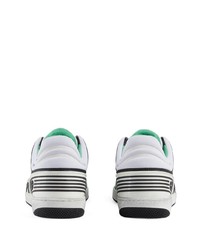 weiße und grüne Leder niedrige Sneakers von Gucci