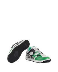 weiße und grüne Leder niedrige Sneakers von Gucci