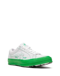 weiße und grüne Leder niedrige Sneakers von Converse