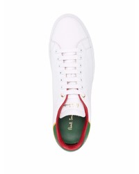 weiße und grüne Leder niedrige Sneakers von Paul Smith