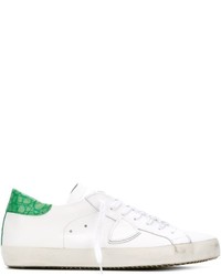 weiße und grüne Leder niedrige Sneakers von Philippe Model