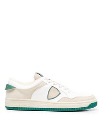 weiße und grüne Leder niedrige Sneakers von Philippe Model Paris