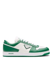 weiße und grüne Leder niedrige Sneakers von Prada