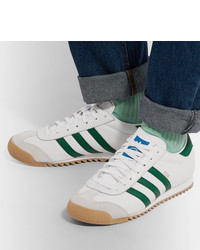 weiße und grüne Leder niedrige Sneakers von adidas Originals