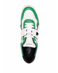 weiße und grüne Leder niedrige Sneakers von Valentino Garavani