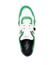 weiße und grüne Leder niedrige Sneakers von Valentino Garavani