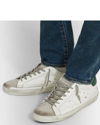 weiße und grüne Leder niedrige Sneakers von Golden Goose