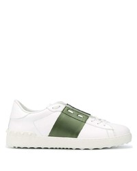 weiße und grüne Leder niedrige Sneakers von Valentino Garavani