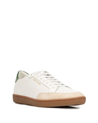 weiße und grüne Leder niedrige Sneakers von Saint Laurent