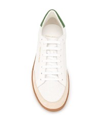 weiße und grüne Leder niedrige Sneakers von Saint Laurent