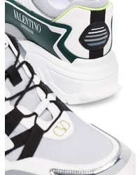 weiße und grüne Leder Sportschuhe von Valentino
