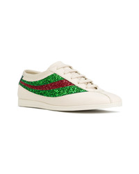 weiße und grüne niedrige Sneakers von Gucci