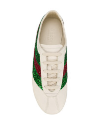 weiße und grüne niedrige Sneakers von Gucci