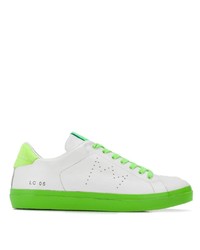 weiße und grüne Segeltuch niedrige Sneakers von Leather Crown