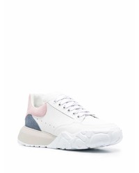 weiße und rosa Leder niedrige Sneakers von Alexander McQueen