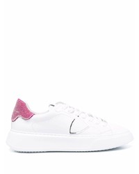 weiße und rosa Leder niedrige Sneakers von Philippe Model Paris