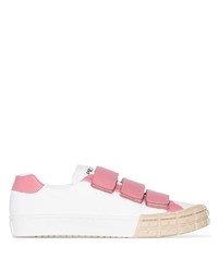 weiße und rosa Leder niedrige Sneakers von Prada