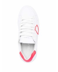 weiße und rosa Leder niedrige Sneakers von Philippe Model Paris