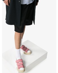 weiße und rosa Leder niedrige Sneakers von Prada