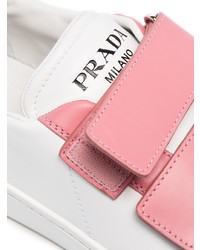 weiße und rosa Leder niedrige Sneakers von Prada