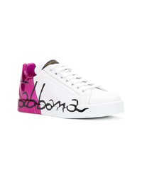 weiße und rosa niedrige Sneakers von Dolce & Gabbana