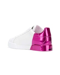 weiße und rosa niedrige Sneakers von Dolce & Gabbana