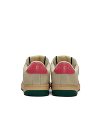 weiße und rosa Segeltuch niedrige Sneakers von Gucci