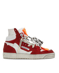 weiße und rote bedruckte hohe Sneakers aus Leder