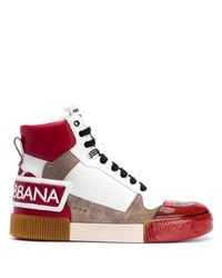 weiße und rote bedruckte hohe Sneakers aus Leder von Dolce & Gabbana