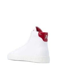 weiße und rote bedruckte hohe Sneakers aus Leder von Philipp Plein