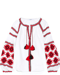 weiße und rote bestickte Folklore Bluse
