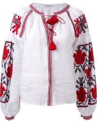 weiße und rote bestickte Folklore Bluse