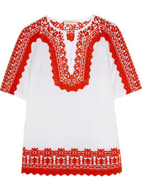 weiße und rote bestickte Folklore Bluse von Tory Burch