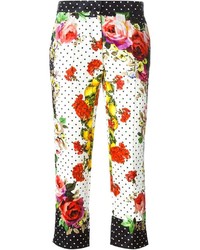 weiße und rote enge Hose mit Blumenmuster von Dolce & Gabbana
